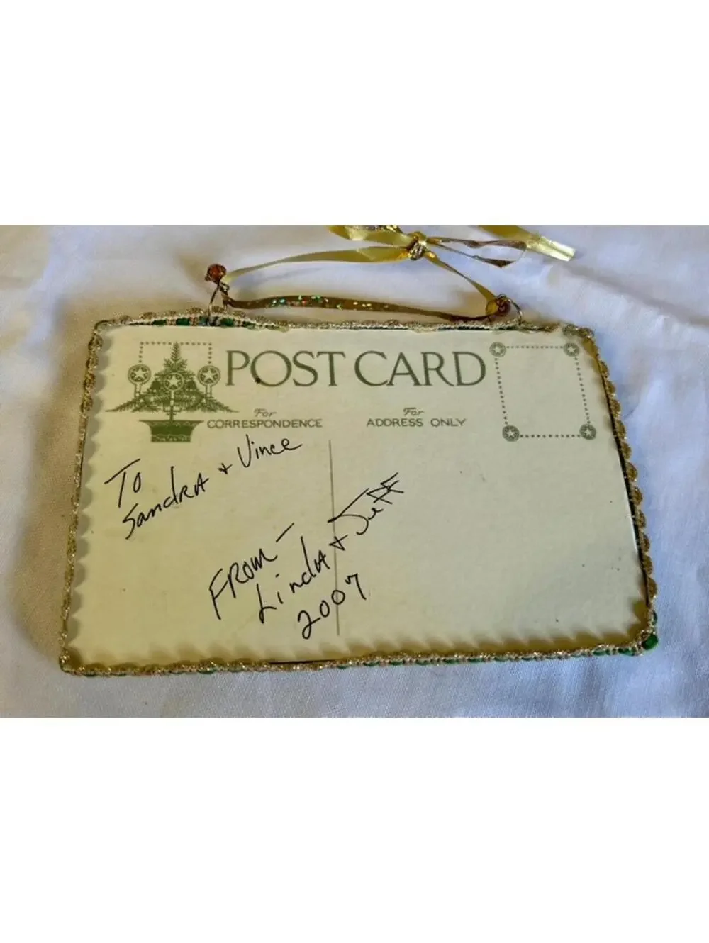 Vintage Christmas Greetings Decorative Postcard Ornament